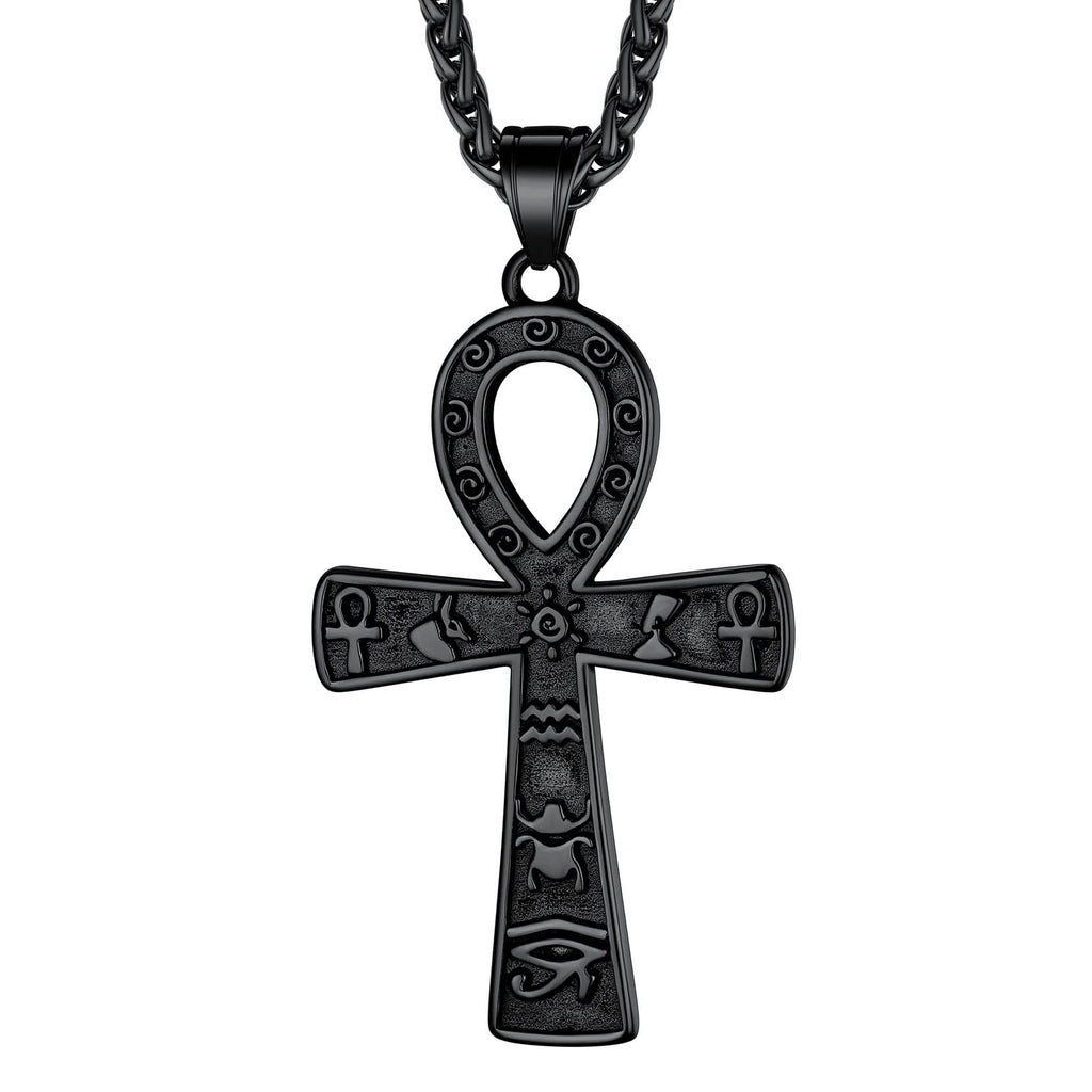 Richsteel Edelstahl Ägyptische Kreuzkette für Herren Jungen Religiöser Amulett Horusauge Kette Ankh Schmuck für Geburtstag Vatertag