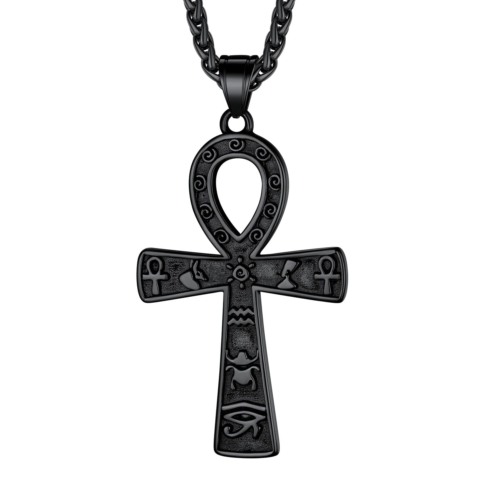 Richsteel Edelstahl Ägyptische Kreuzkette für Herren Jungen Religiöser Amulett Horusauge Kette Ankh Schmuck für Geburtstag Vatertag
