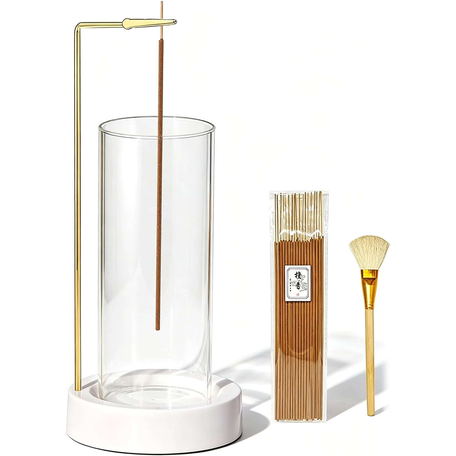 Ceremony Incense Holder,Wooden Incense Holder for Sticks with Ash Catcher | Anti-ash Incense Burner with 20 Incense Sticks and a Ash Brush for Meditation Yoga Spa Room Decor