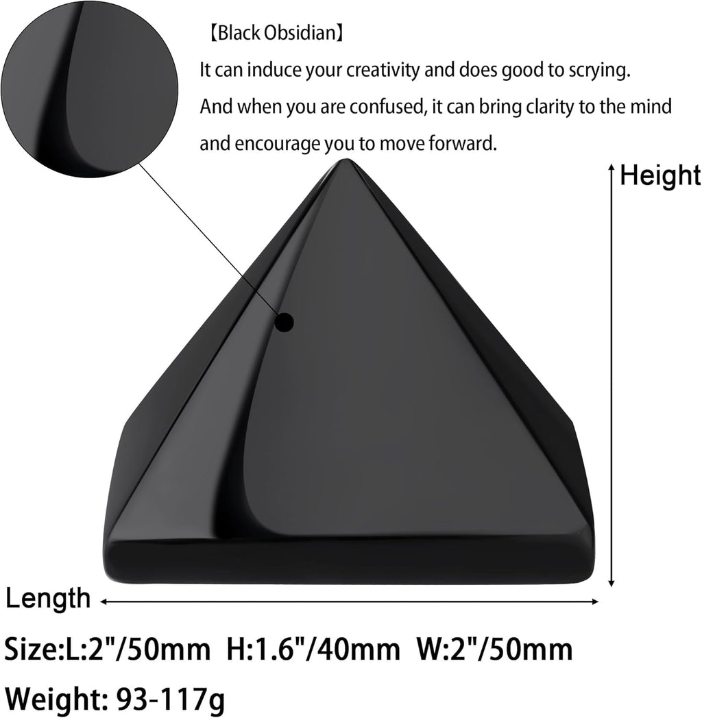 YATOJUZI 2" Black Obsidian Crystal Pyramid Natural Crystals and Healing Stones Black Obsidian Pyramids Black Gemstones for Meditation Reiki Energy Balancing Good Luck Gifts 1PCS
