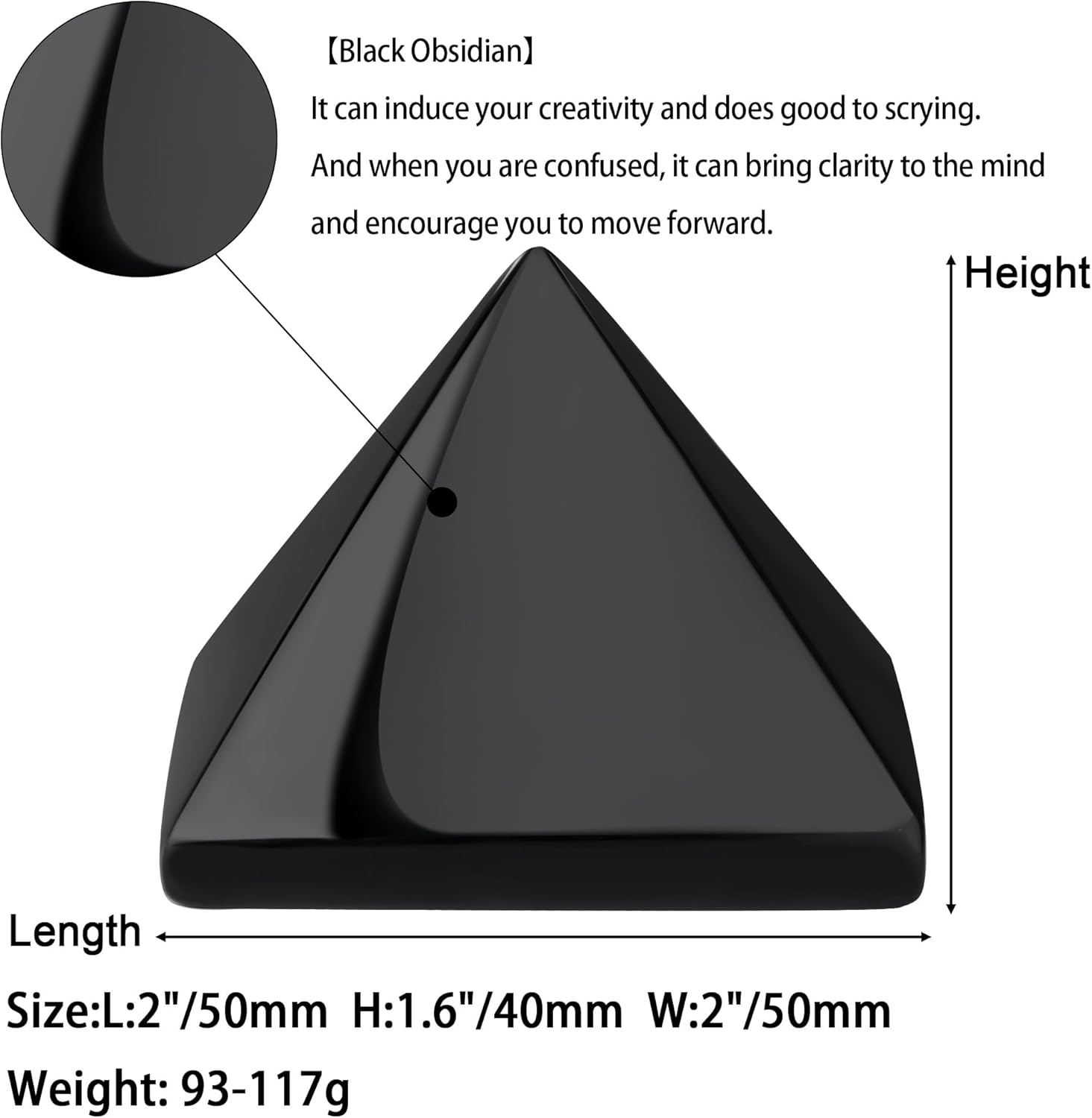 YATOJUZI 2" Black Obsidian Crystal Pyramid Natural Crystals and Healing Stones Black Obsidian Pyramids Black Gemstones for Meditation Reiki Energy Balancing Good Luck Gifts 1PCS
