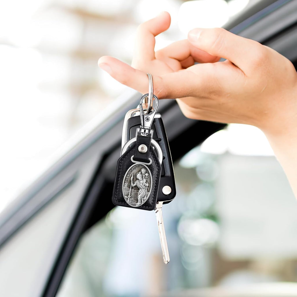 Autorosenkranz Katholisch Anhänger Für Spiegel mit Heiliger Christophorus Schlüsselanhänger Samt Geschenkbeutel Gebetskette Christlich Auto Schutzpatron Autofahrer Auto-Hängezubehör Für Damen Herren