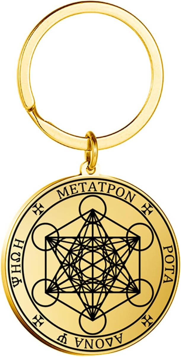 EUEAVAN Metatron Cube Necklace for Men Sacred Geometry Pendant Stamp of the Archangel Angel St Michael Declaration Keychain Spiritual Protection Talisman Religious Jewelry