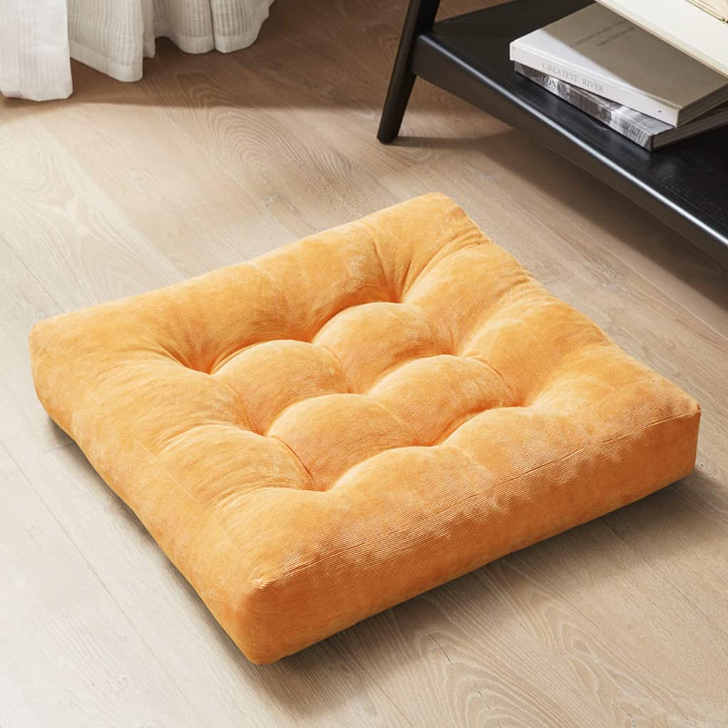 Degrees of Comfort Meditation Floor Pillow, Square Large Pillows Seating for Adults, Tufted Corduroy Thick Cushion for Living Room Tatami, Turquoise, 22x22 Inch