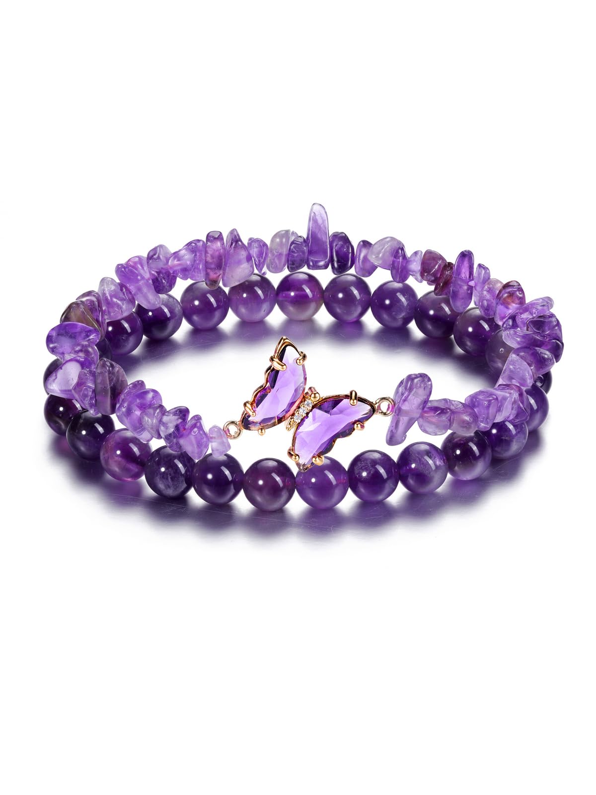 CrystalTears Schmetterling Armbänder Set 2pcs echt Edelsteine elastischer Perlenarmbänder Damen Amulett Schmuck spirituelle Geschenk