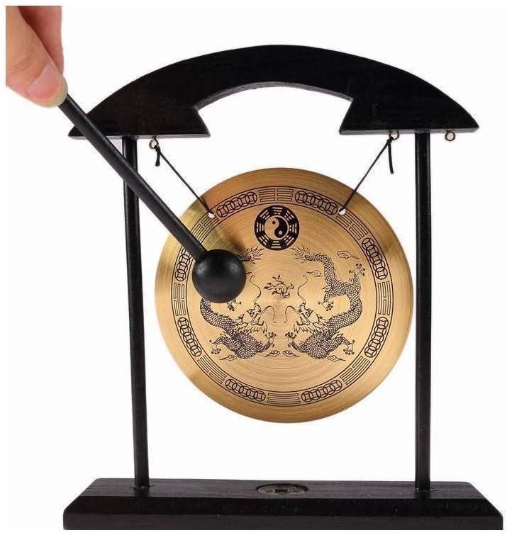 lachineuse - Gong mit Schlägel – Chinesischer Drachen-Gong – Zen-Dekoration aus Holz und Kupfer – Feng Shui Deko für Zuhause, Büro, Wohnzimmer – Geschenkidee China Asien – Asiatische Tradition