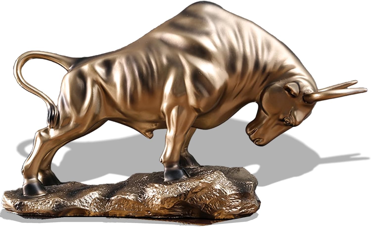 Golden Feng Shui Bull Sculpture Made of Resin - Ox Figure for Happiness, Career and Wealth - Chinese Souvenir, Gift, Home Office Table Decoration for TV Cabinet