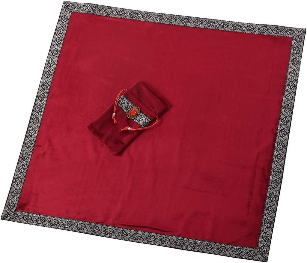 BLESSUME Witch Altar Tarot Table Cloth and Pouch Square Divination Tarot Cloth (Red)