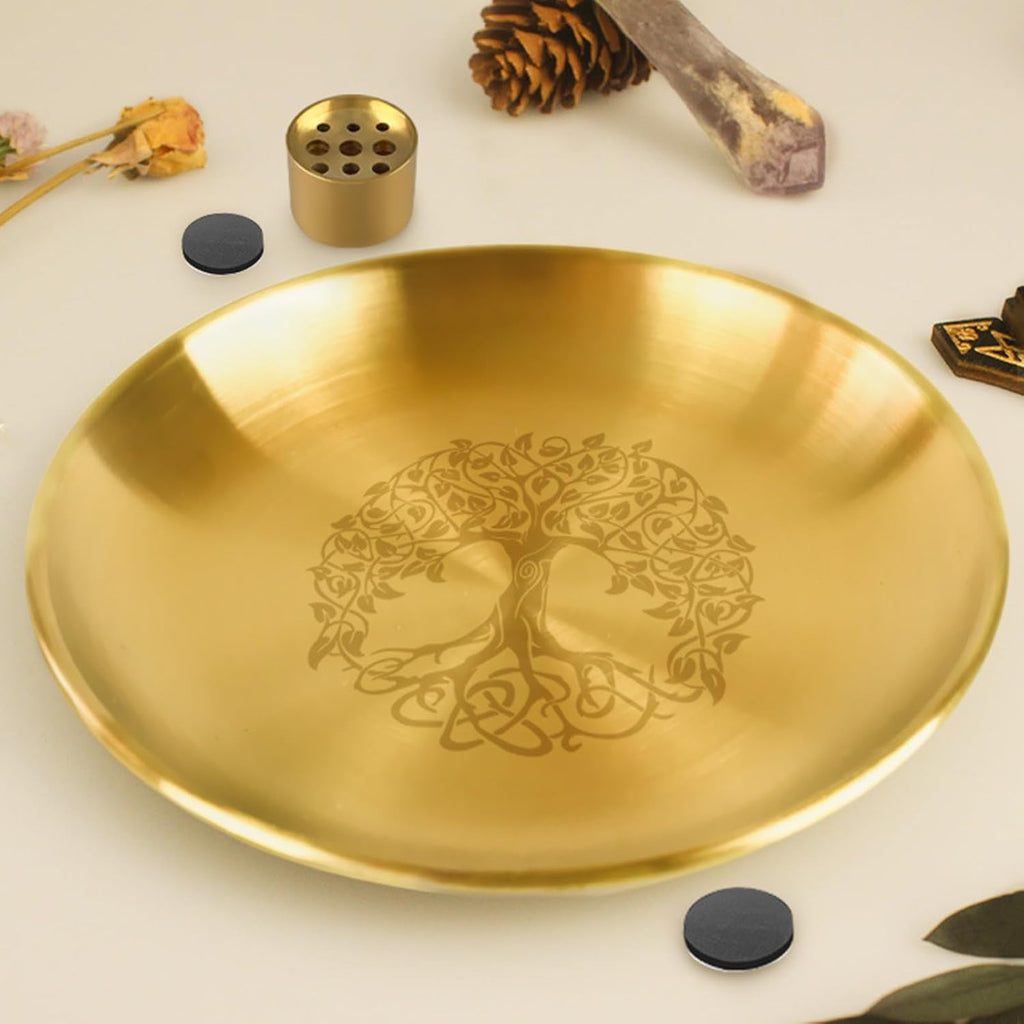 Pagans Ritual Tablett Aus Edelstahl Altar Mit Baummuster Teller Einzigartige Tischdekoration Kerzenhalter Räuchergefäße Pagans Ritual Tablett Dekoration Edelstahl Ornament Schreibtischzubehör
