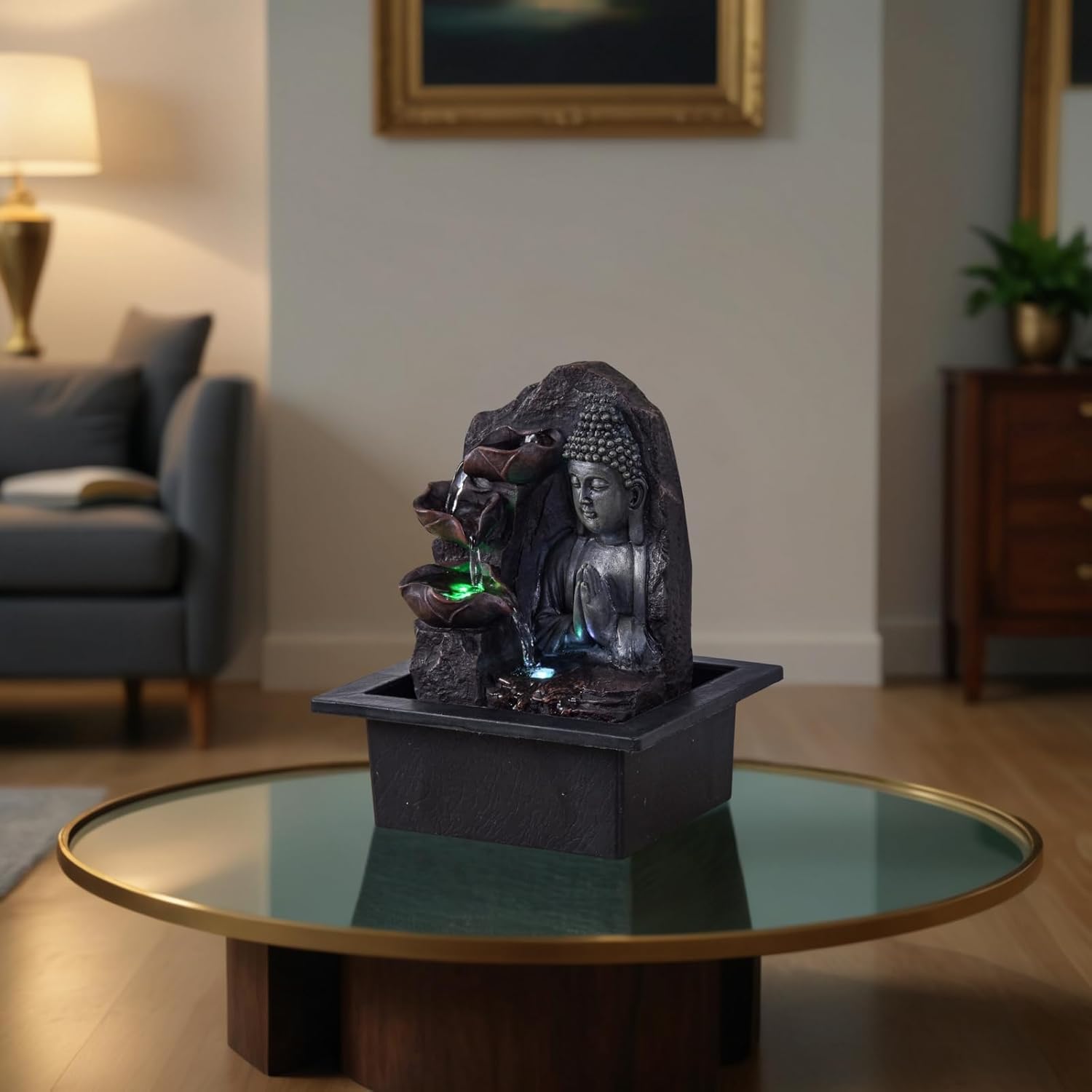 Zen'Light Spirituality Buddha Fountain, Polyresin, Dark Brown, 21 x 21 x 26 cm