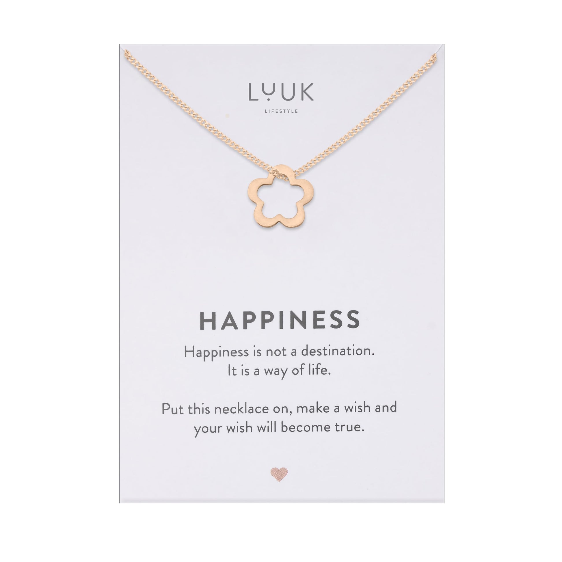 LUUK LIFESTYLE Filigrane Halsketten mit Anhänger und Karte mit HAPPINESS Spruch, zeitloses Design und moderne Motive, in Silber, Gold und Rosegold