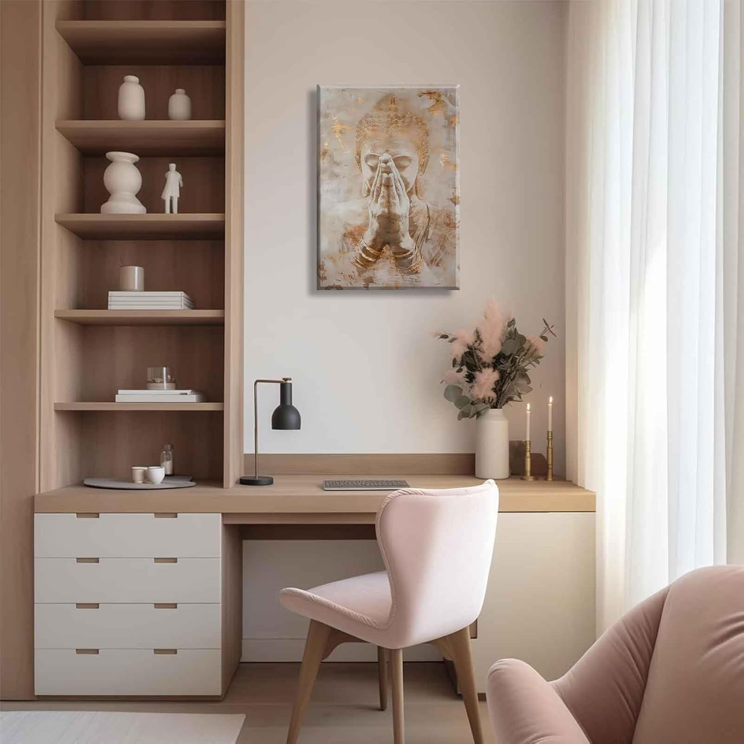 Gold Buddha Canvas Wall Art Abstract Buddhism Worship Painting Decor Pictures Zen Spiritual Meditation Posters Prints for Meditation Room Living Room Modern Spiritual Yoga Spa Bedroom Decoration