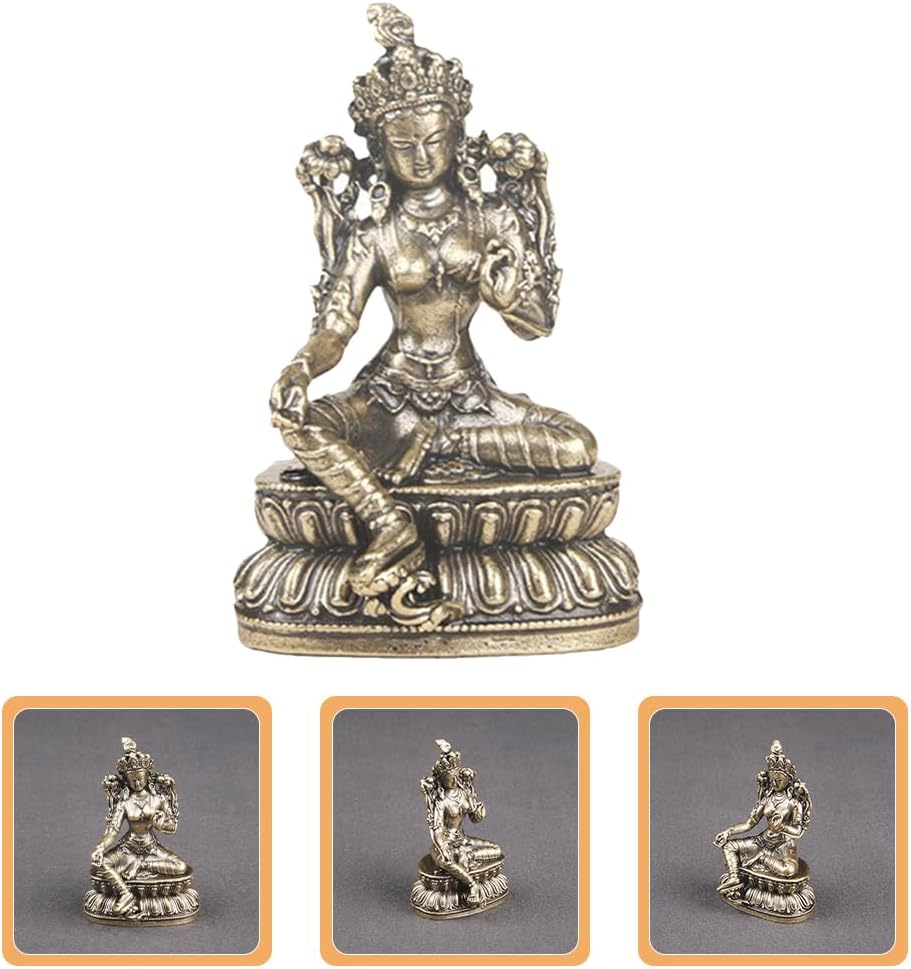 IMIKEYA Tara Buddha Statue Antike Mini Grüne Tara Statue Messing Bodhisattva Lotussitz Figur Mini Buddhistische Ornament Gebetssammlung