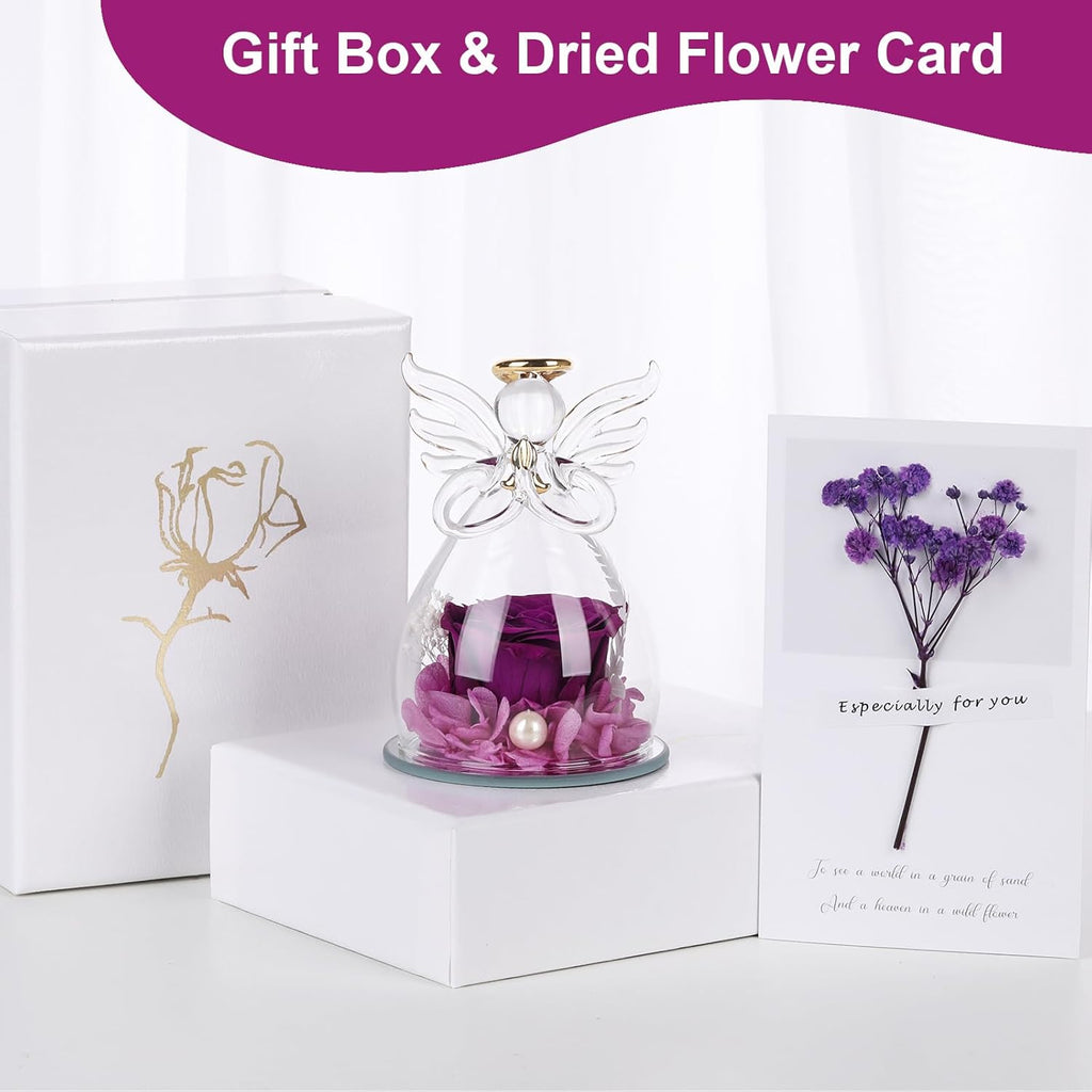 Ewige Rose Engel Geschenke für Mama, Ewige Rose in Engel Glaskuppel für Sie, Infinity Rosen Konservierte Blumen Handgemachte, Engelsfigur aus Glas, Geschenk für Frauen Mutter Oma Großmutterk
