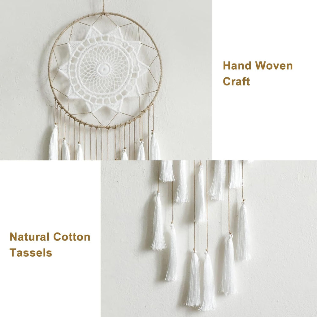 Artilady Macrame Dream Catcher Wall Hanging, White Large Boho Bedroom Decor