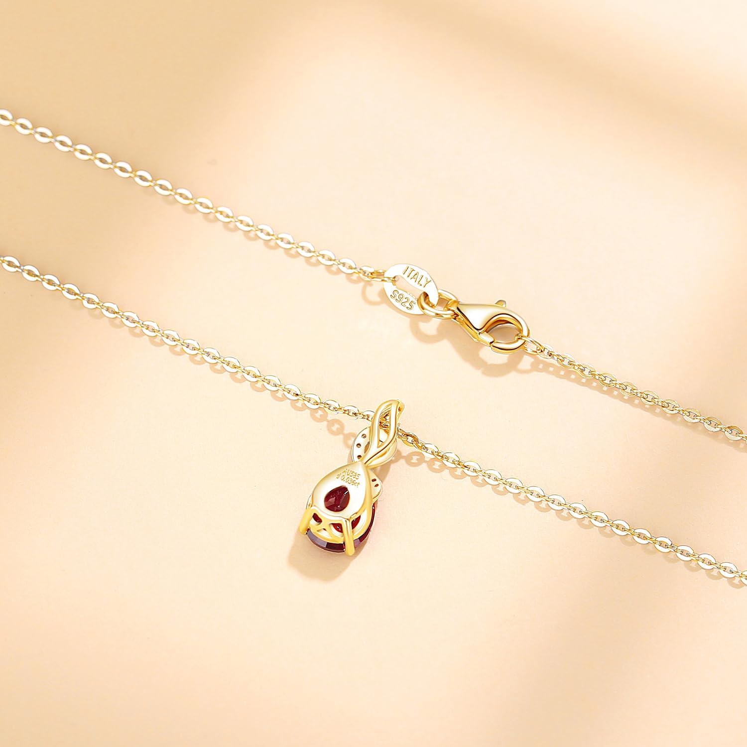 FANCIME Solide 14 Karat 585 Gelb Gold Anhänger Kette mit Tropfen Edelstein und 0.28ct Diamant Geschenk Schmuck für Damen Sie, 925 Silber Kettenlänge: 40 + 5 cm