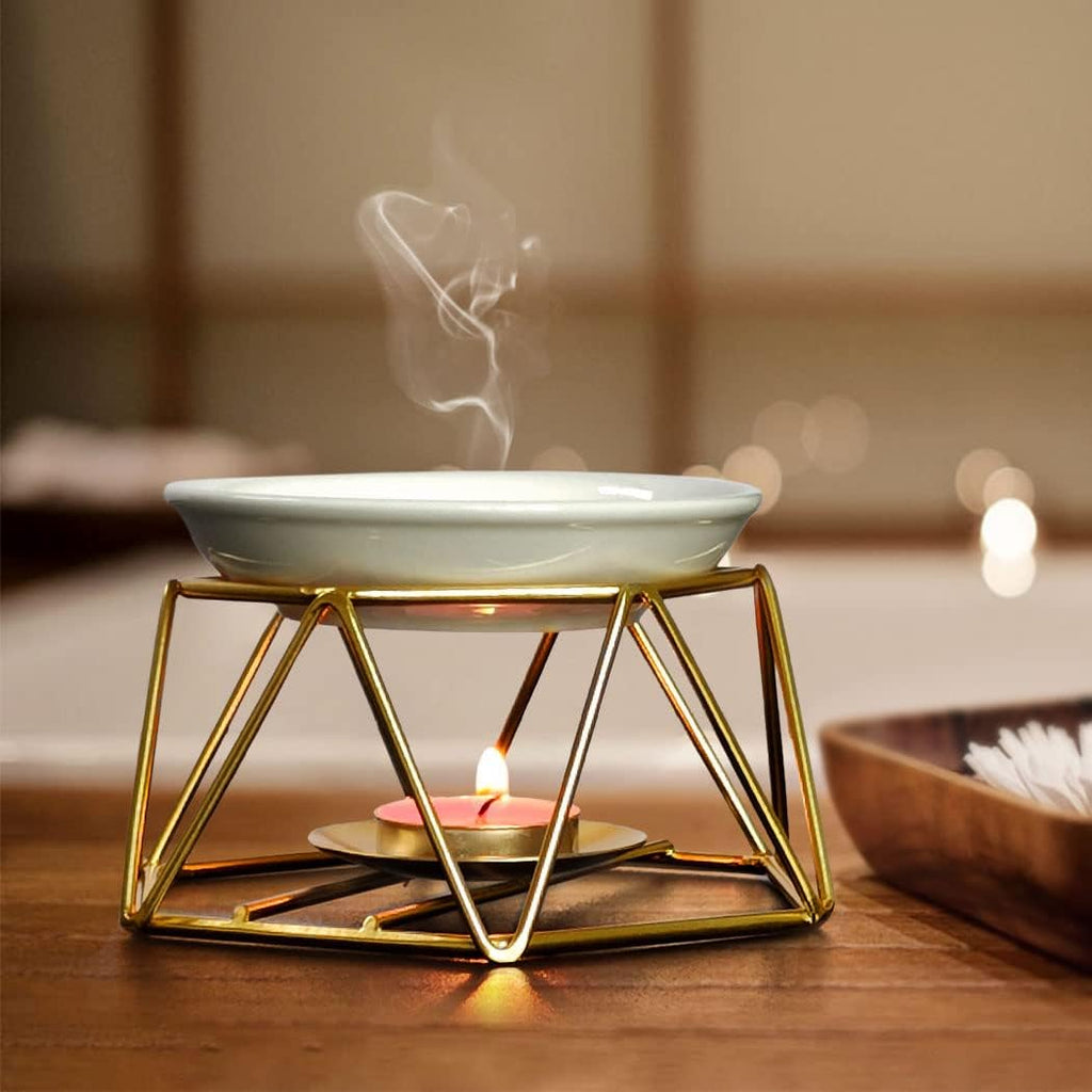 Violetpos Stylish Romantic Ceramic Aroma Lamp Aroma Diffuser Tealight Candle Holder Oil Burner Gold