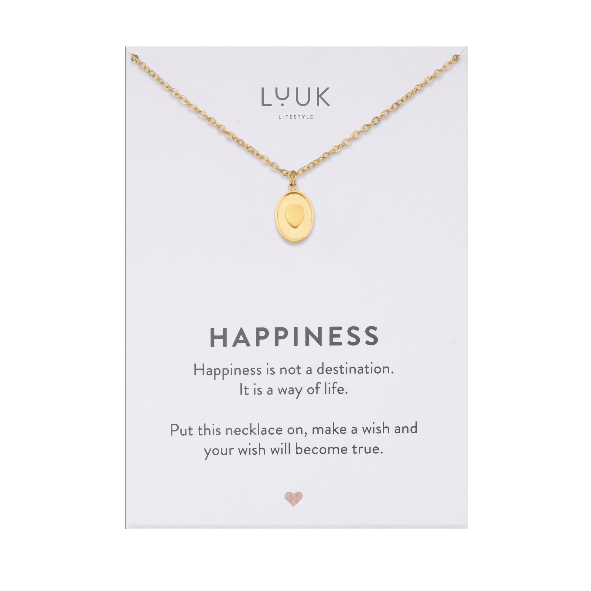 LUUK LIFESTYLE Filigrane Halsketten mit Anhänger und Karte mit HAPPINESS Spruch, zeitloses Design und moderne Motive, in Silber, Gold und Rosegold