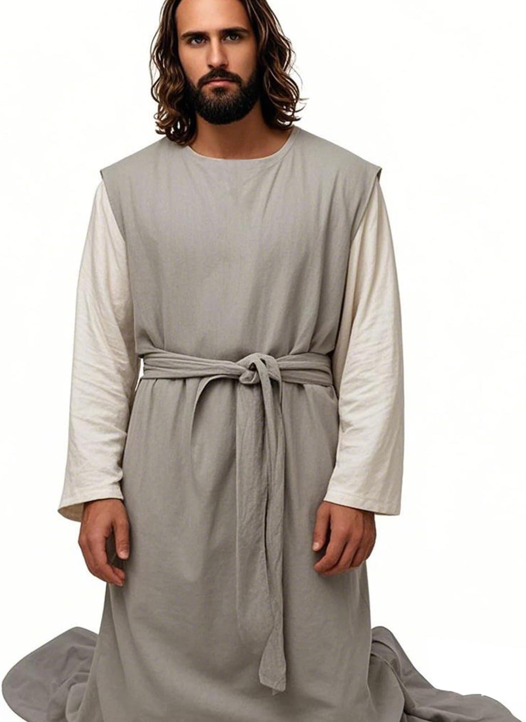 Nosadi Unisex Sackcloth Grey Biblical Robe HandmadeSleeveless with Waist Rope, Authentic, Comfortable, Spiritual Wear