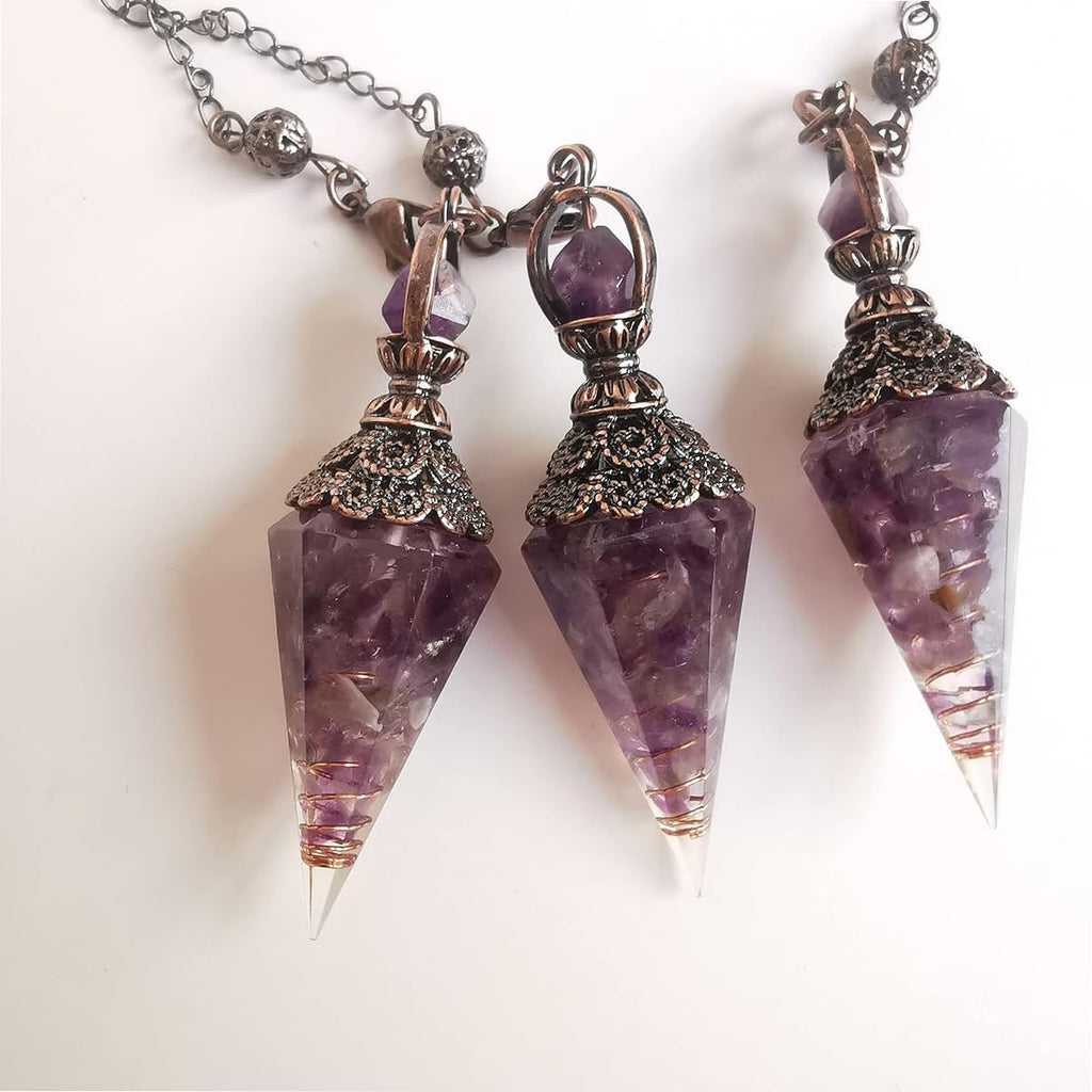 Amethyst Pendel, Sechseckiges Kristallpendel,Harz Amethyst Pendulum Edelstein Pendel Kristall,Kristall Edelsteine Kegel Anhänger,für Hexerei Zeremonie, Wahrsagen, Reiki Heilung und Esoterik Geschenke