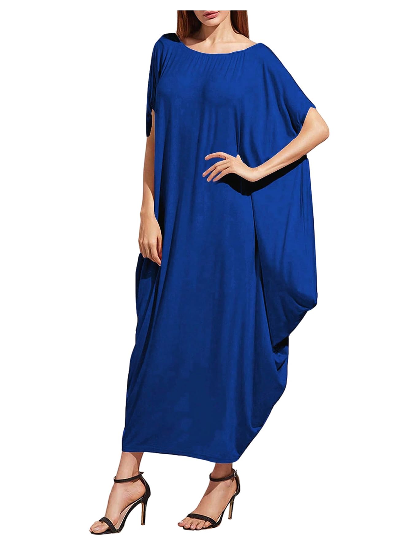 Verdusa Women's Caftan Harem Boat Neck Dolman Sleeve Oversized Maxi Dress Moo Moos