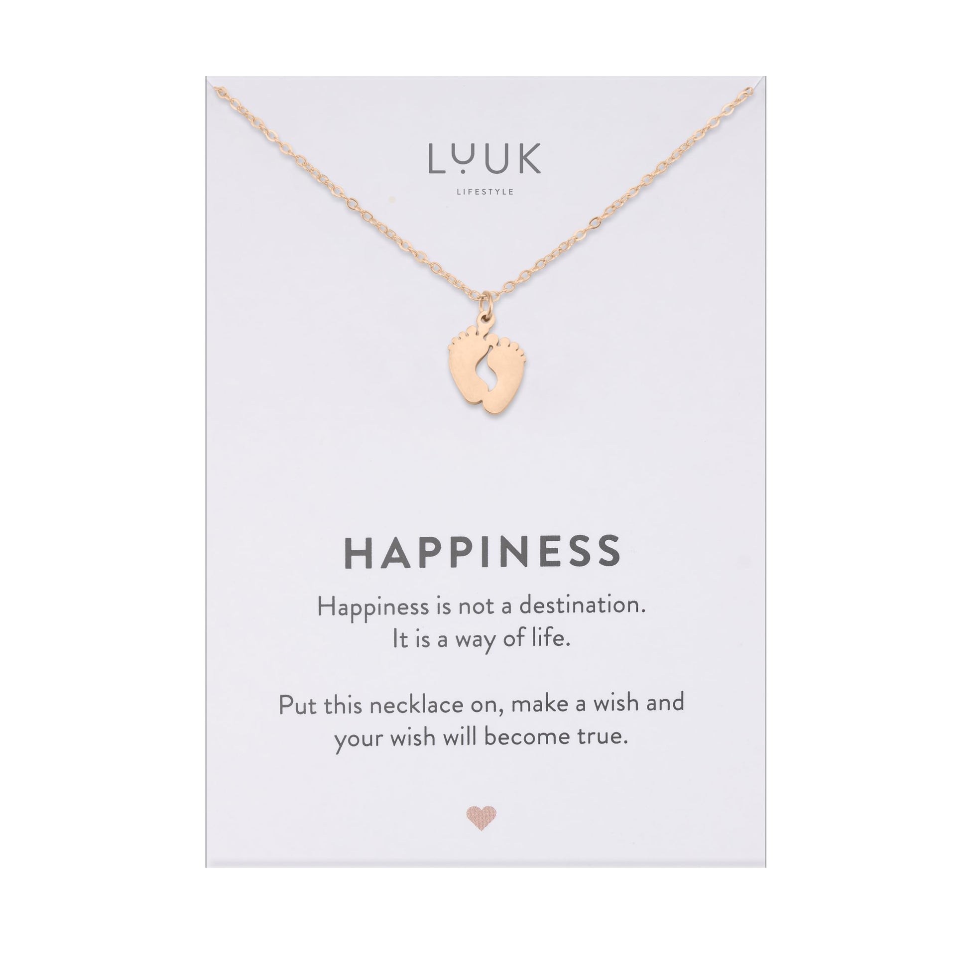 LUUK LIFESTYLE Filigrane Halsketten mit Anhänger und Karte mit HAPPINESS Spruch, zeitloses Design und moderne Motive, in Silber, Gold und Rosegold