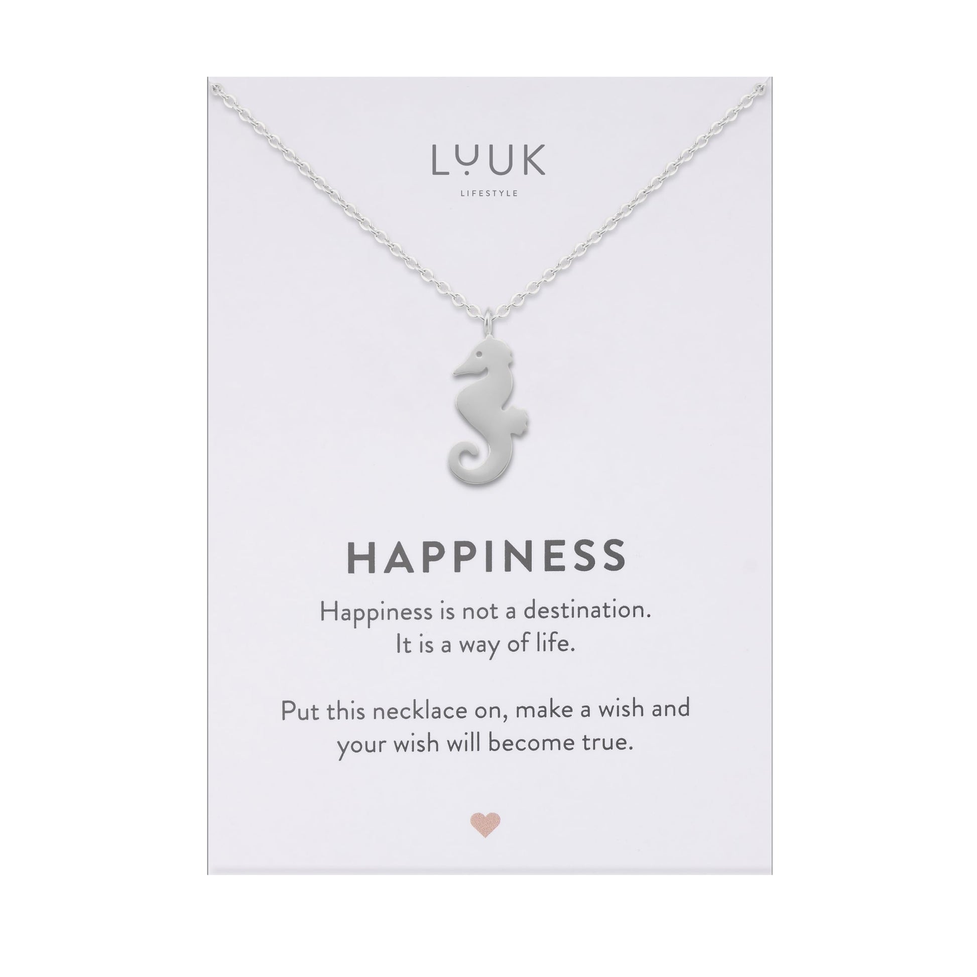 LUUK LIFESTYLE Filigrane Halsketten mit Anhänger und Karte mit HAPPINESS Spruch, zeitloses Design und moderne Motive, in Silber, Gold und Rosegold