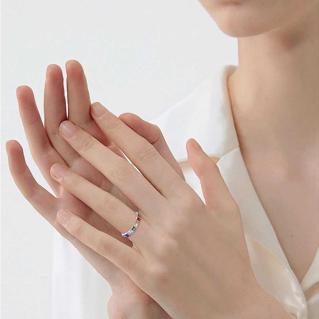 KINGWHYTE Chakra Ring für Frauen 925 Sterling Silber Verstellbare Ringe Heilender Schmuck Chakra-Geschenke für Mama Tochter Yoga-Liebhaber