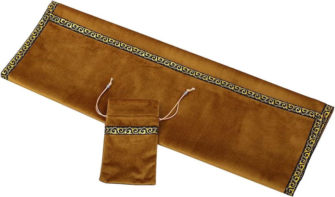 BLESSUME Altar Tarot Tablecloth Divination Wicca Velvet Cloth with Tarot Bag (Yellow 1), One Size