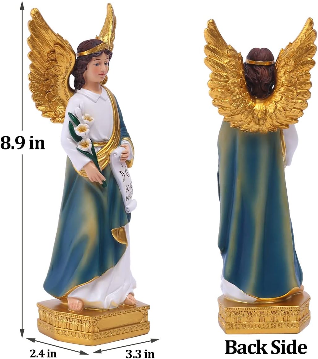 QIANLING Erzengel Gabriel Statue - 20 cm Hohe Harzfigur, Katholisches Geschenk, Heiliger Gabriel als Bote Gottes, Ideal für religiöse Deko und Wohnraumgestaltung