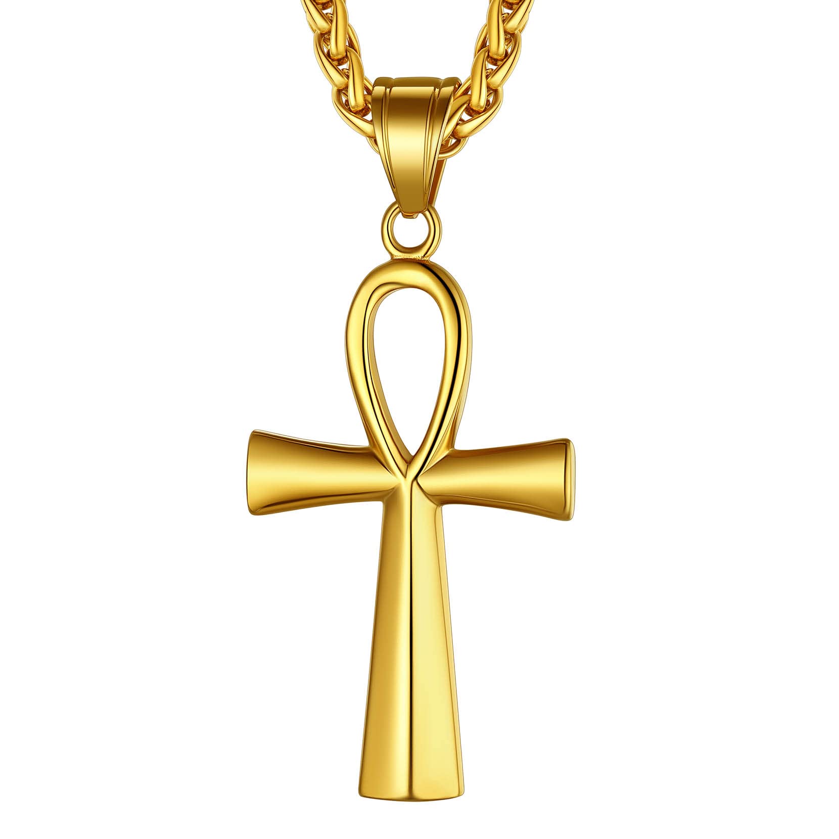 Richsteel Edelstahl Ägyptische Kreuzkette für Herren Jungen Religiöser Amulett Horusauge Kette Ankh Schmuck für Geburtstag Vatertag