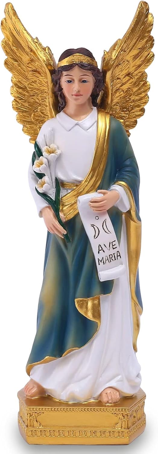 QIANLING Erzengel Gabriel Statue - 20 cm Hohe Harzfigur, Katholisches Geschenk, Heiliger Gabriel als Bote Gottes, Ideal für religiöse Deko und Wohnraumgestaltung