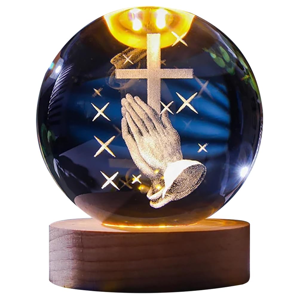 Demiawaking USB 3D Kristallkugel mit Holzsockel 3D Sonnensystem mit LED, Tischdeko Planet Lampe Nachtlicht, Geburtstag Kinder Geschenke, Party Deko (Milchstraße mit Quadrat Holzsockel)