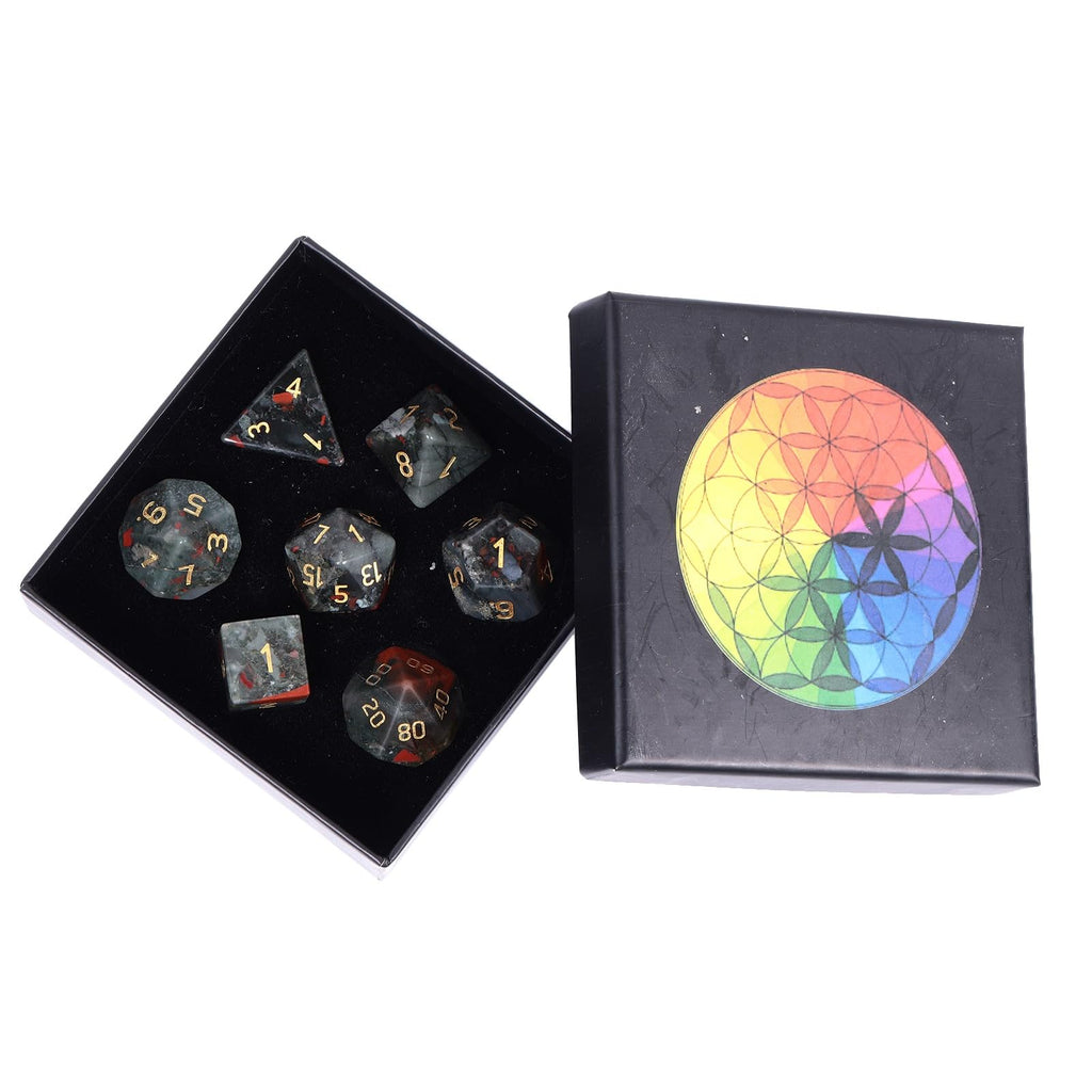 Nupuyai Kambaba Jasper Stone Polyhedral Dice Gemstones Set, 7 Pieces Healing Stones Set, Table Games for Dungeon and Dragons Dice, DND RPG MTG Dice Game Gift