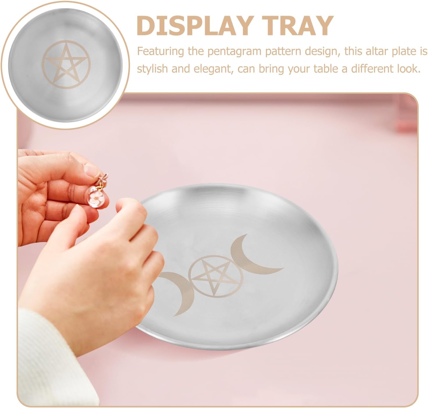 Pentagram Candle Holder Stainless Steel Altar Tray Decorative Candle Plate for Wicca Tarot Ritual Plate Elegant Tray as Table Centre
