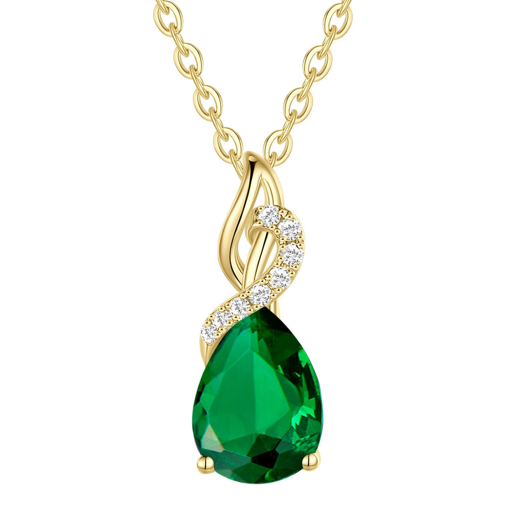 FANCIME Solide 14 Karat 585 Gelb Gold Anhänger Kette mit Tropfen Edelstein und 0.28ct Diamant Geschenk Schmuck für Damen Sie, 925 Silber Kettenlänge: 40 + 5 cm
