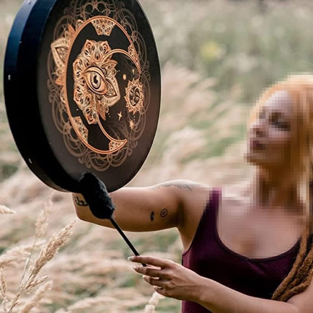 Alomejor Shaman Drum with Mallet, Handcrafted, Polyester and Wood, 9.8 Inch, for Meditation, Chakra Balancing, Sound Healing