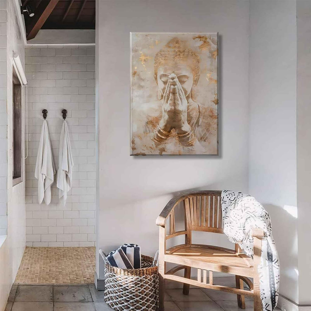 Gold Buddha Canvas Wall Art Abstract Buddhism Worship Painting Decor Pictures Zen Spiritual Meditation Posters Prints for Meditation Room Living Room Modern Spiritual Yoga Spa Bedroom Decoration