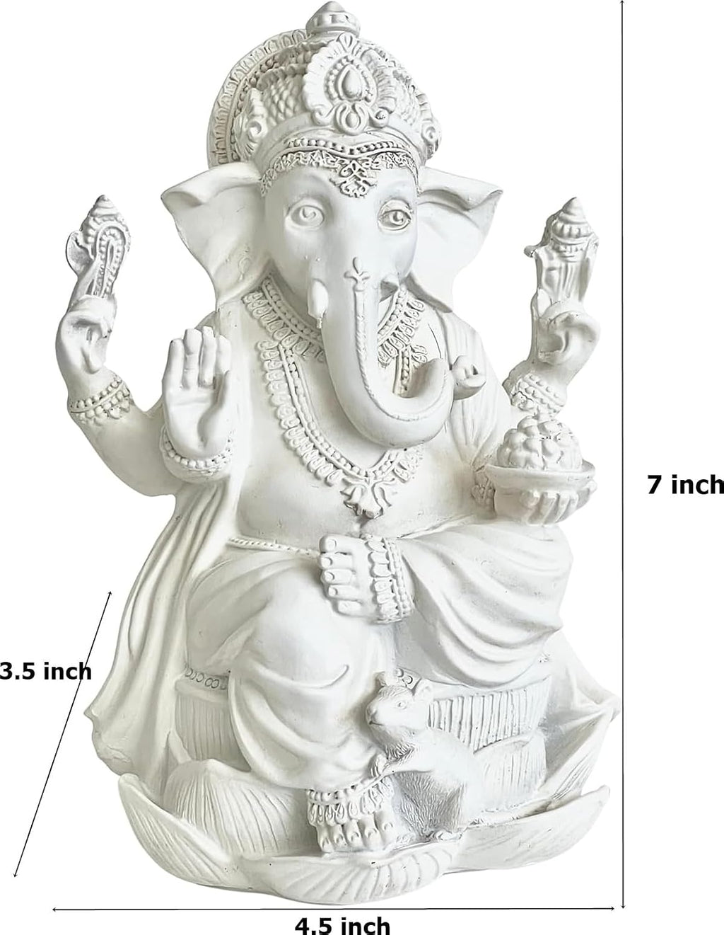 Bellaa Ganesha Statue 7 Inch, Hindu God, Ganpati, Vinayaka, Murti Marble Powder Sculpture, Meditation Room, Spiritual Blessing Good Luck Gift 20957