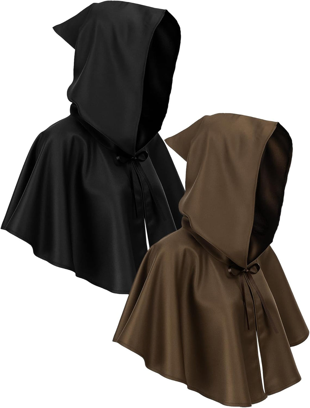 Fourluoo 2 Pcs Medieval Grim Cowl Cloak Hat Wicca Pagan Hood Viking Cape Hooded Cosplay Costumes Poncho