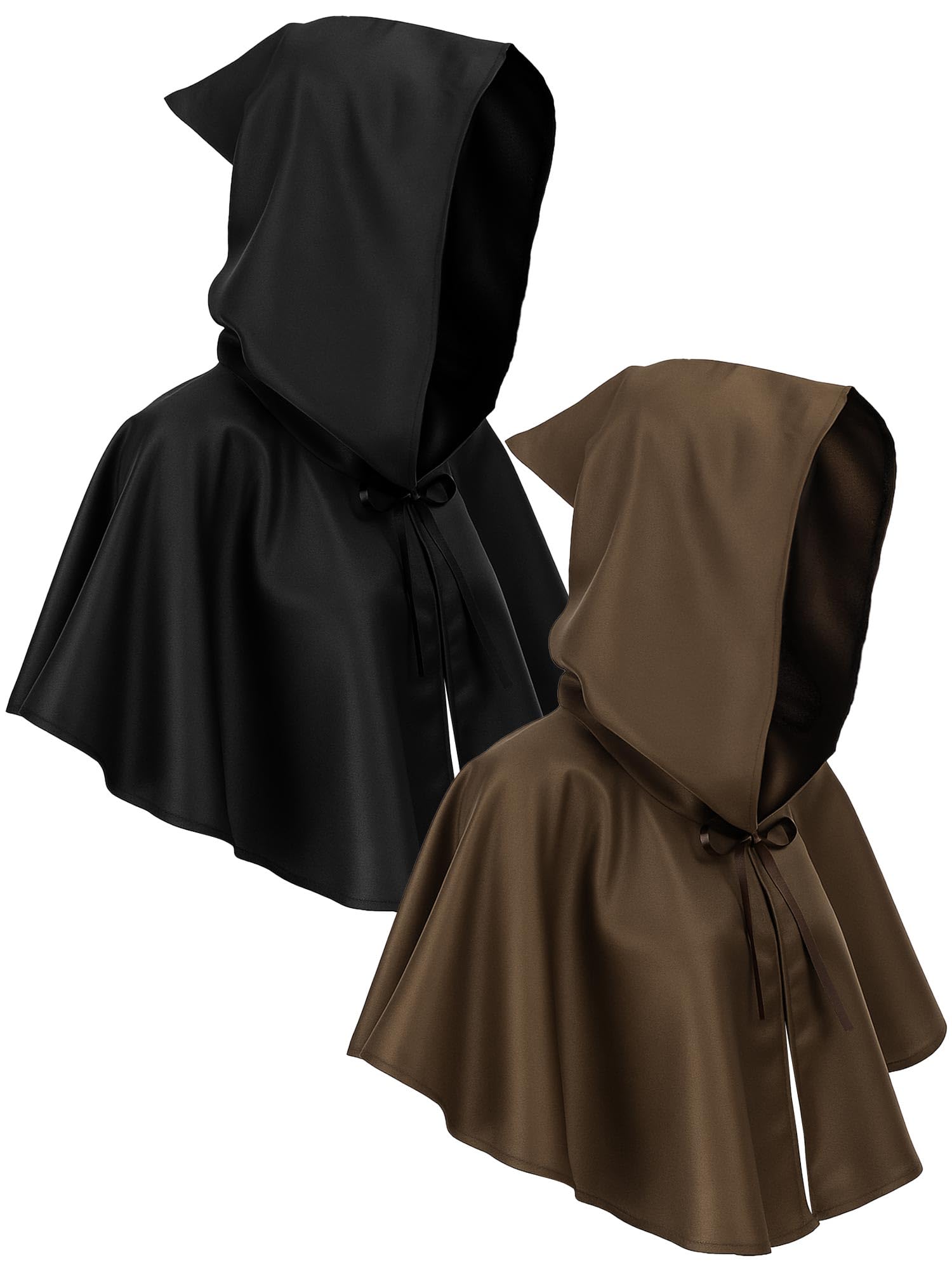 Fourluoo 2 Pcs Medieval Grim Cowl Cloak Hat Wicca Pagan Hood Viking Cape Hooded Cosplay Costumes Poncho