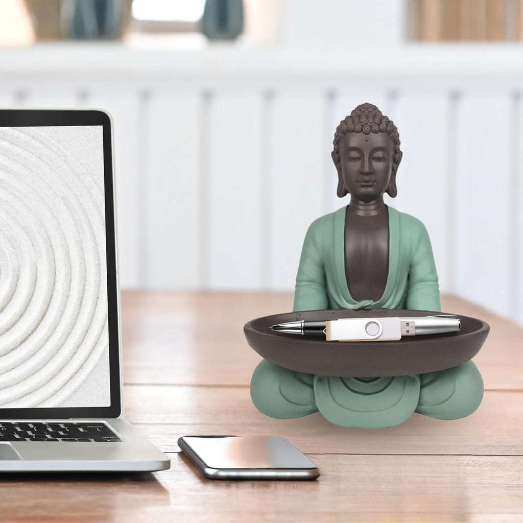 Leere Figur Buddha – Dekoration Zen und Feng Shui – für eine entspannende und spirituelle Atmosphäre – Geschenkidee Glücksbringer – Höhe: 20 cm – Farbe: Grün und Braun – Zen'Light