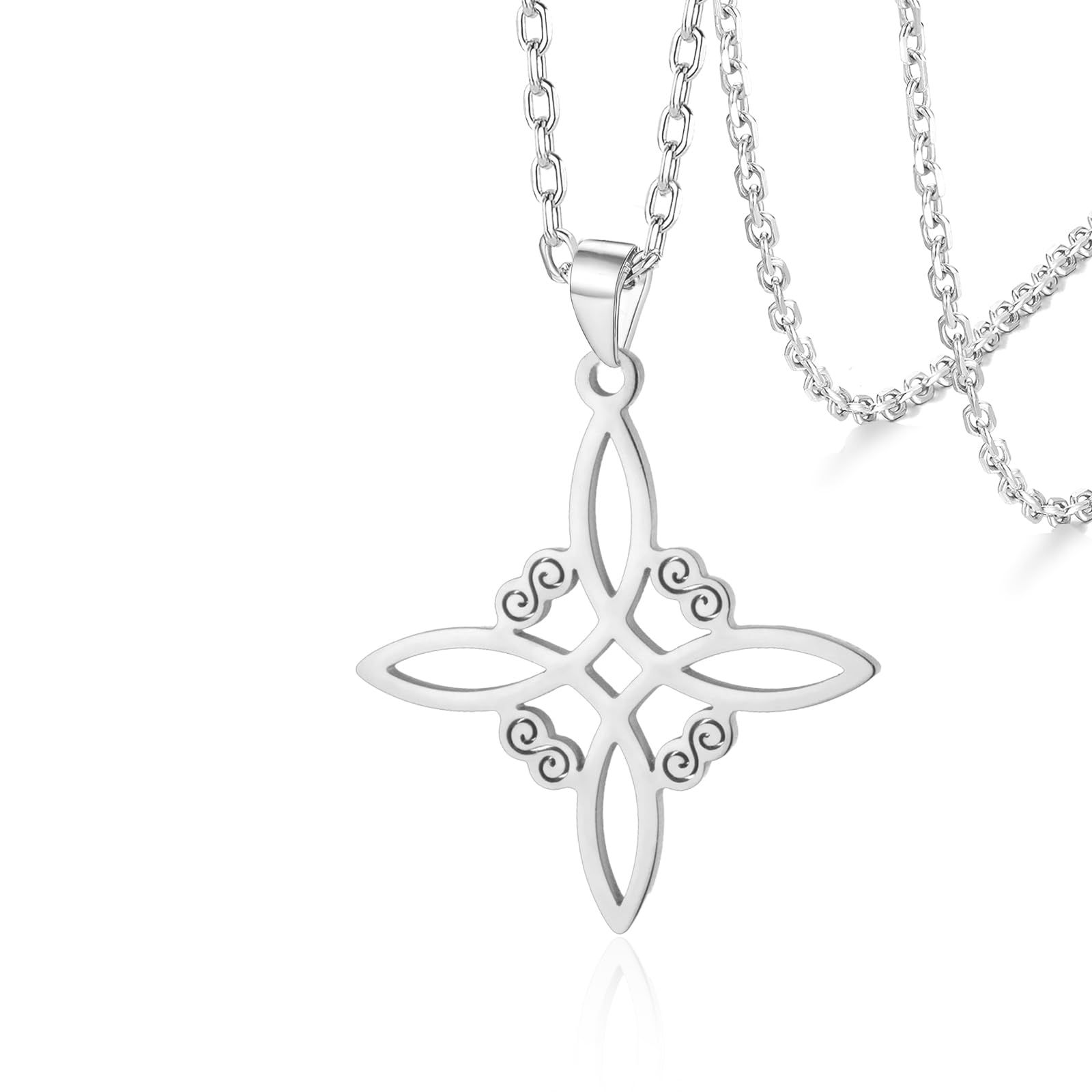 VASSAGO Witch Knot Tetragram Pentagram Necklaces Celtic Knot Pendant Double Protection Witchcraft Pagan Amulet Irish Jewellery for Women Men