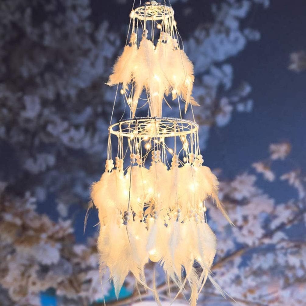 HitTopss Traumfänger-Dekoration mit warmem LED-Lichterkette zum Aufhängen, Warmweiß Warm Light