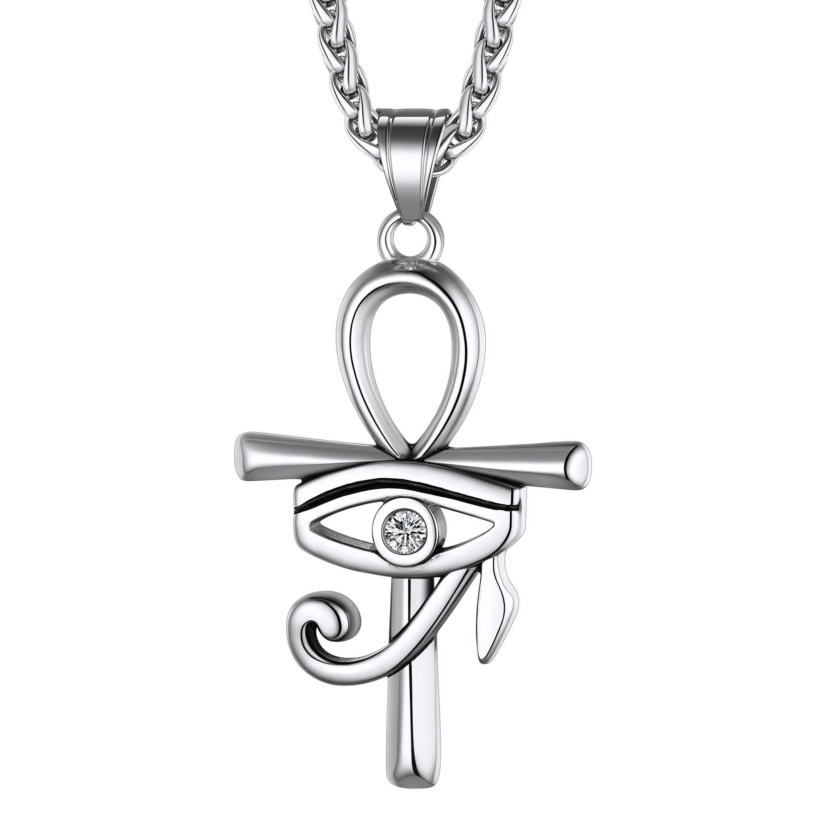 Richsteel Edelstahl Ägyptische Kreuzkette für Herren Jungen Religiöser Amulett Horusauge Kette Ankh Schmuck für Geburtstag Vatertag