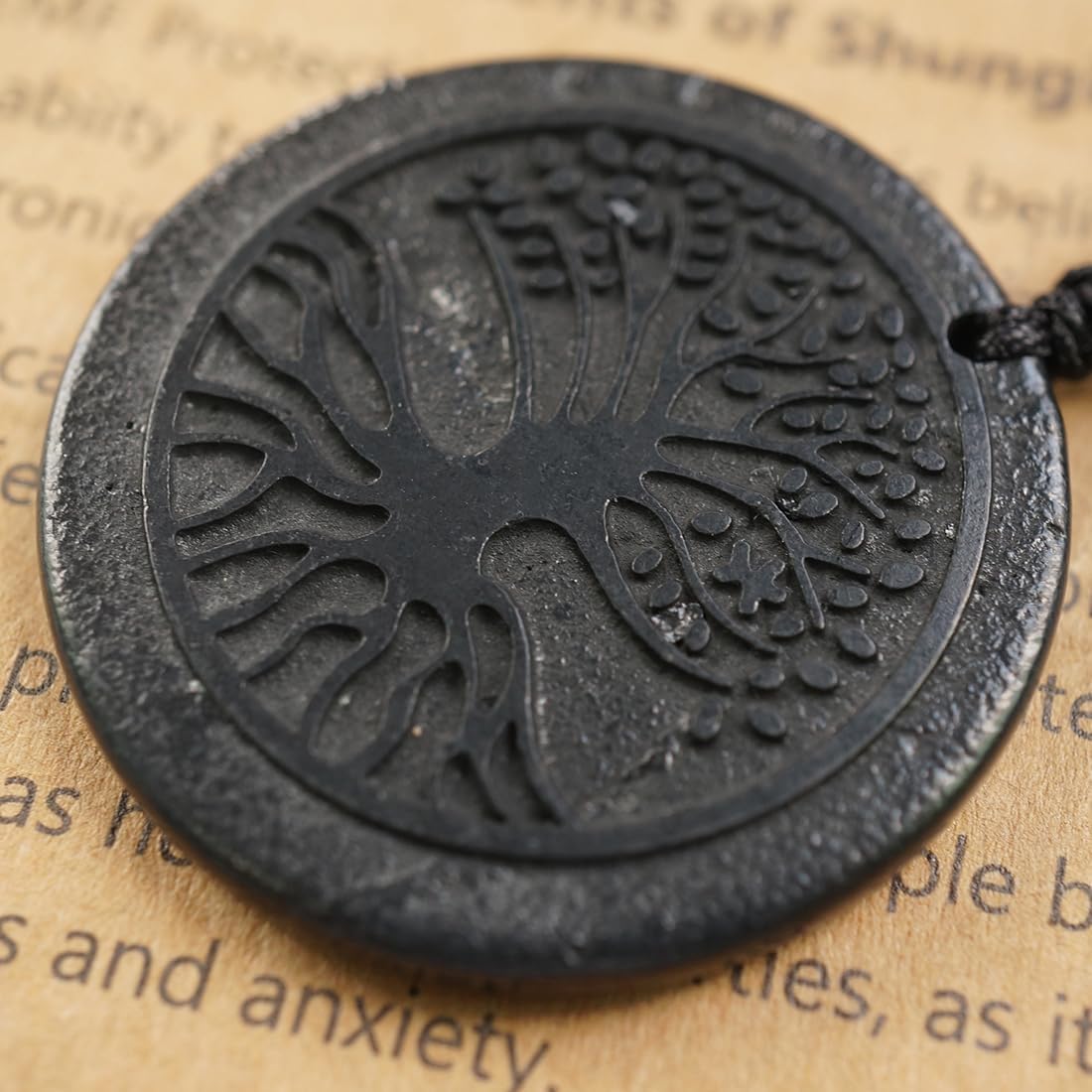 RICHRAIN Halskette mit Anhänger aus echtem natürlichem Schungit, spirituelle Geschenke für Frauen, Kristallheilung, Kristallgeschenke für Männer (Tree of Life)