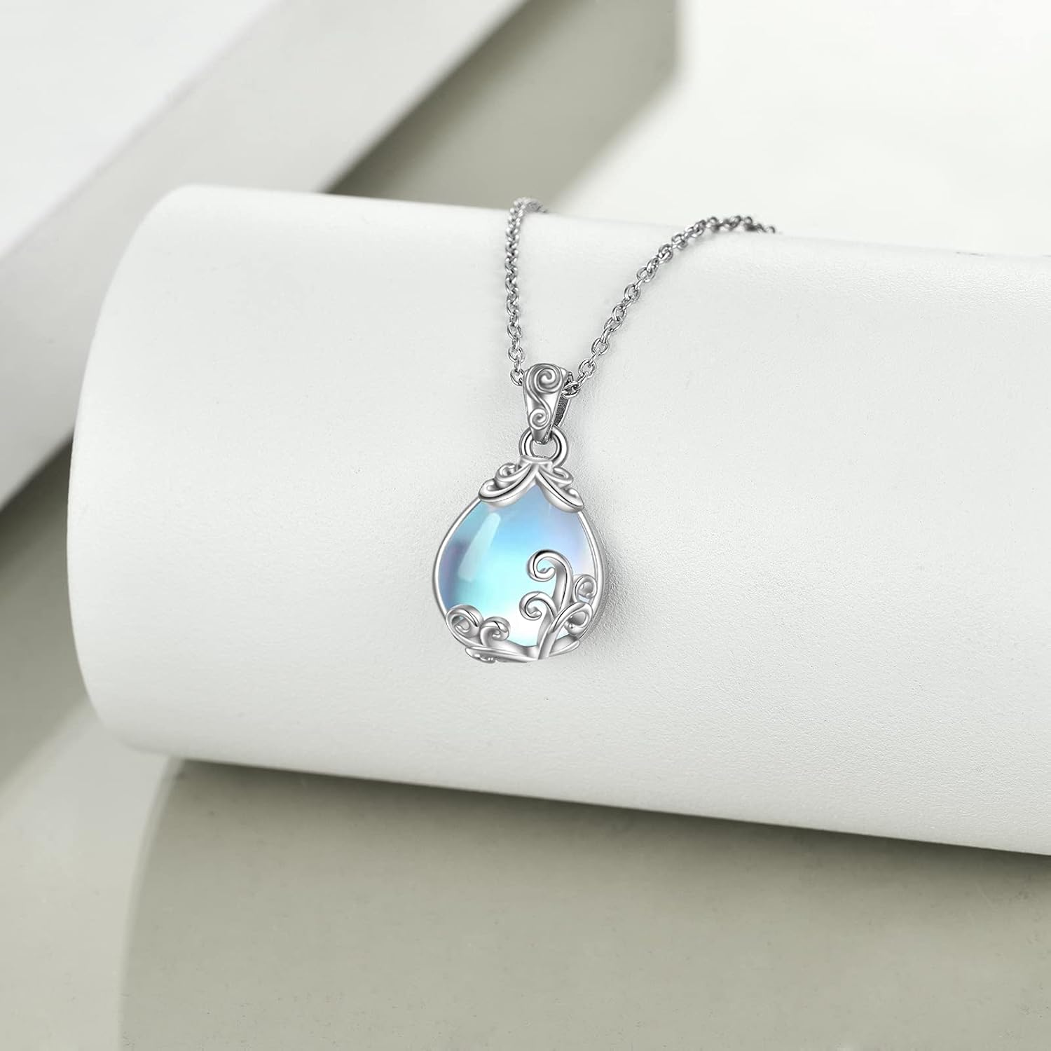 POPLYKE Sterling Silver Gemstone Filigree Teardrop Pendant Necklace Crystal Jewellery for Women
