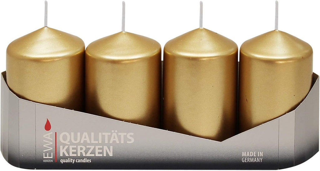 Set of 4 Pillar Candles Gold Varnished Size Approx. 50 x 80 mm Advent Candles Christmas Candles Pillar Candles
