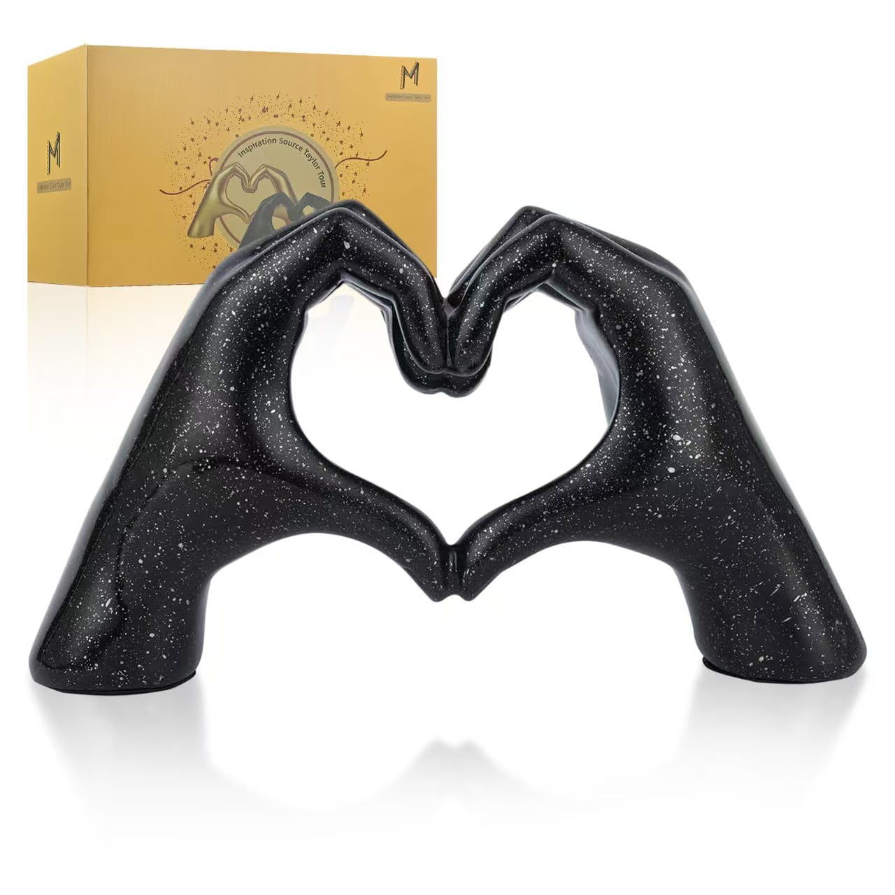 maozyiltle Gold Heart Hand Statue, Gesture Decoration, Finger Sculpture for Wedding Decoration, Home Decor, Small Ornament on Coffee Table, Office and Bedroom (Gold)