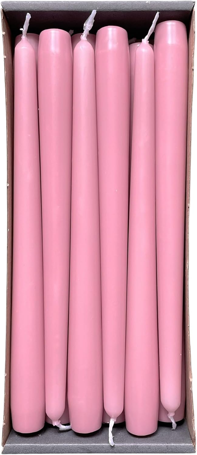 Nordring Pack of 12 Taper Candles 2.3 cm x 25 cm High Antique Pink - RAL Certified, Drip Free & Low Smoke, Approximately 8 Hours Burn Time - Table Decoration & Candlestick
